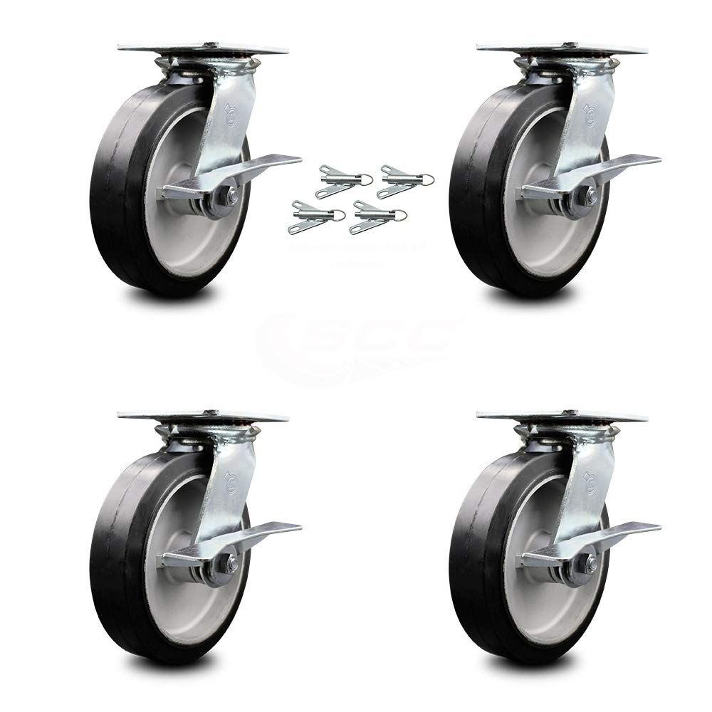 Heavy Duty Rubber on Aluminum Swivel Caster Set of 4 with 5 x 2 Black Wheels B575600