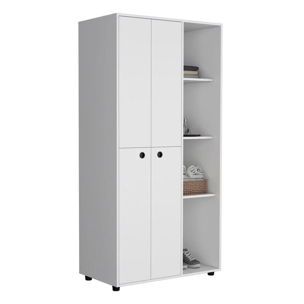 White 2-Door Armoire with Drawer and 4 Open Shelves A72395