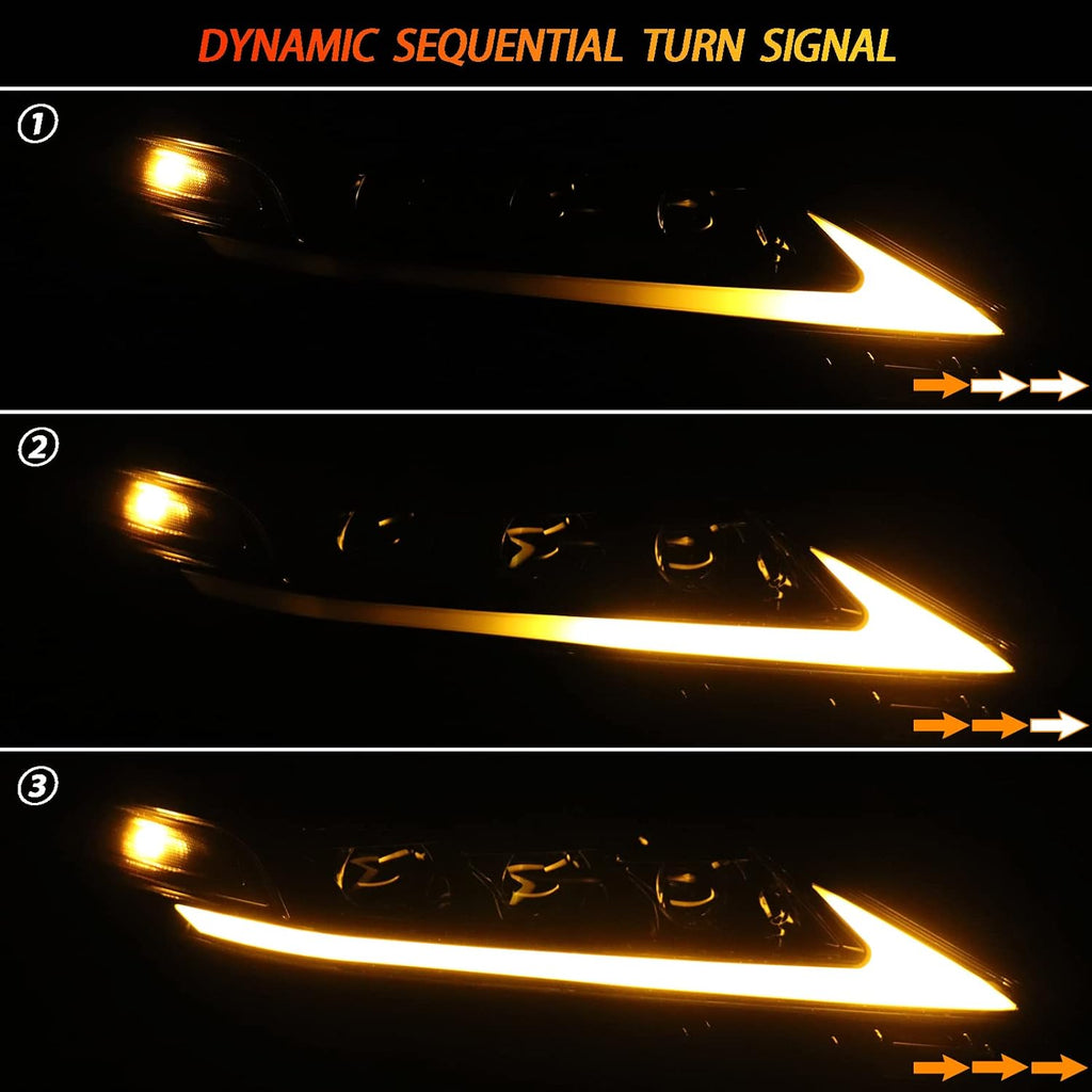 Headlights Assembly with Sequential Turn Signal Black Bezel Left+Right Pair Y5094