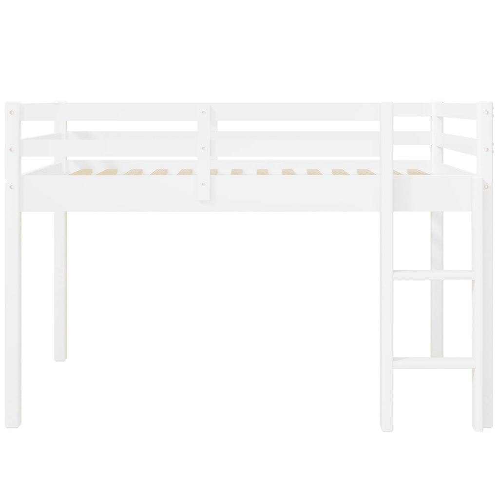White Twin Size Solid Wood Loft Bed with 14 Wooden Slats I34135