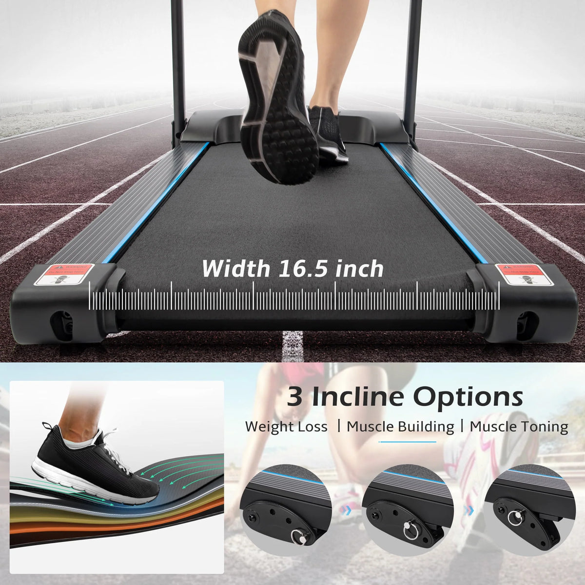 2.5HP Folding Electric Treadmill with Inclines, Black D6607
