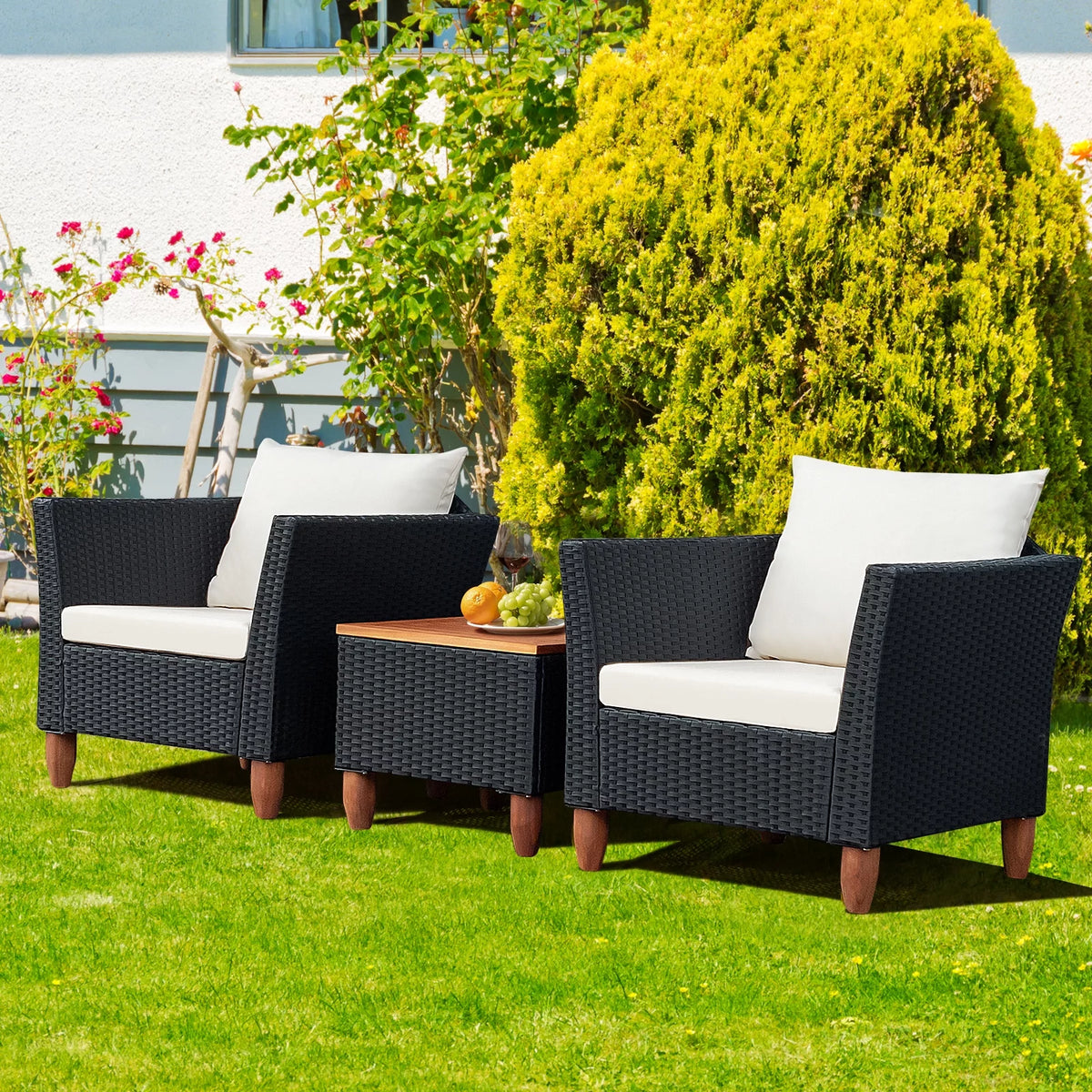 3-Piece Wicker Patio Furniture Set with Cushions & Coffee Table L4038