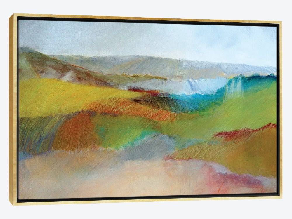 Framed Canvas Art Green Yellow and Rose Landscape D759