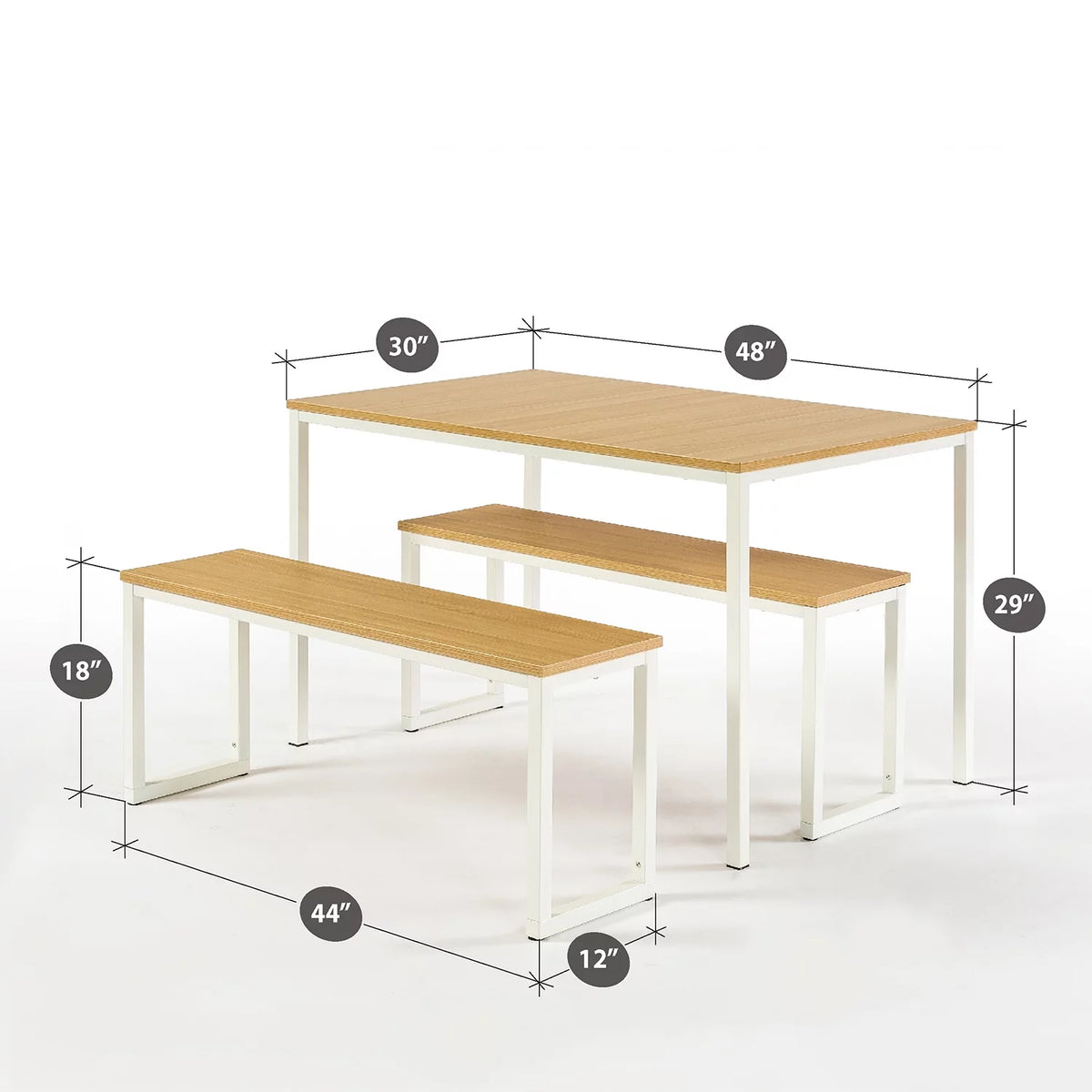 White Metal 3 Piece Dining Table with Benches Z42752