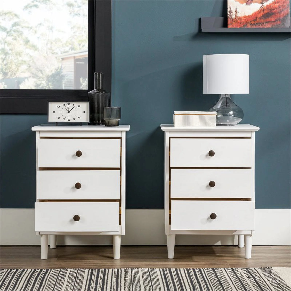 White Set of 2 Solid Wood Nightstand X3408