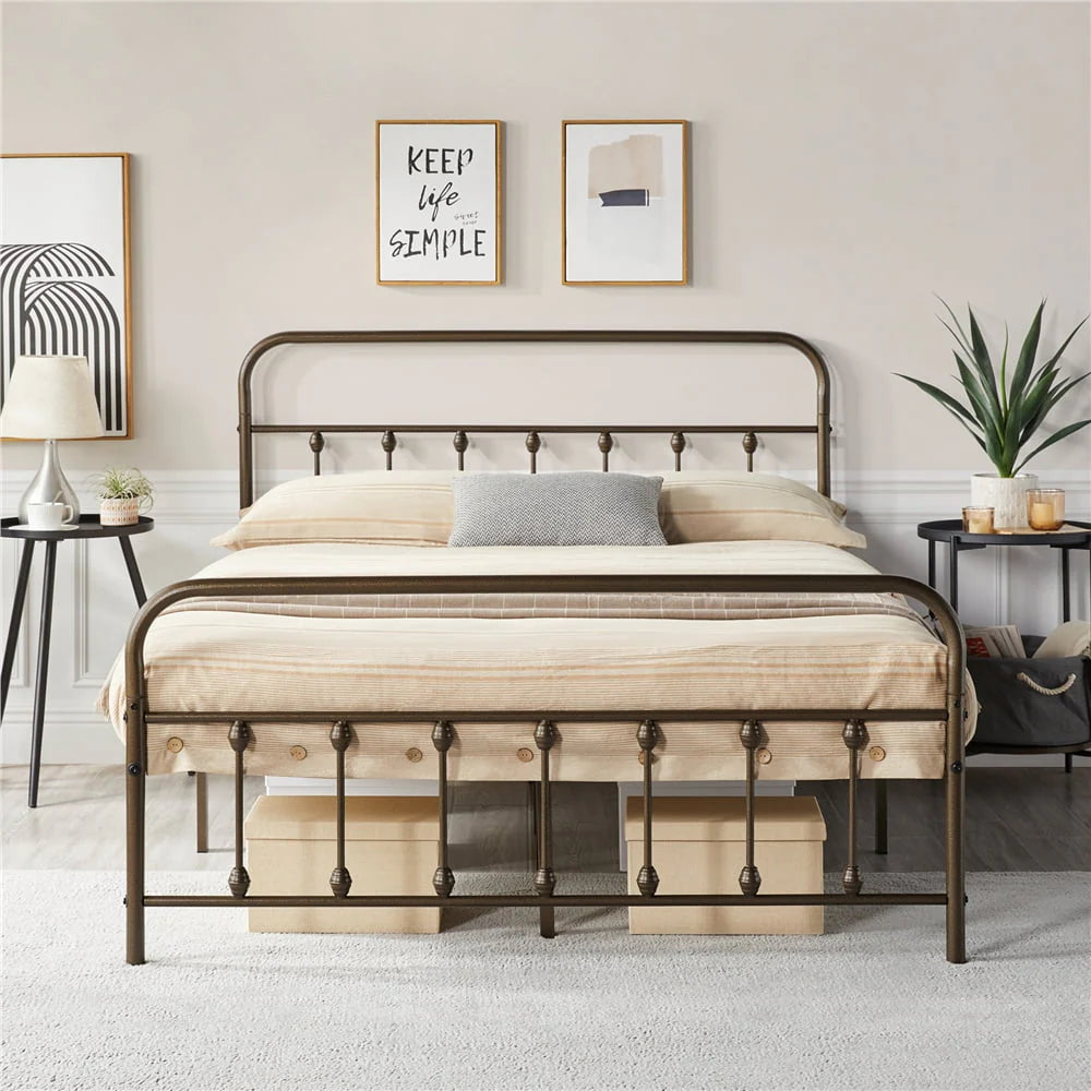 Metal Platform Queen Bed with High Headboard, Black N733183