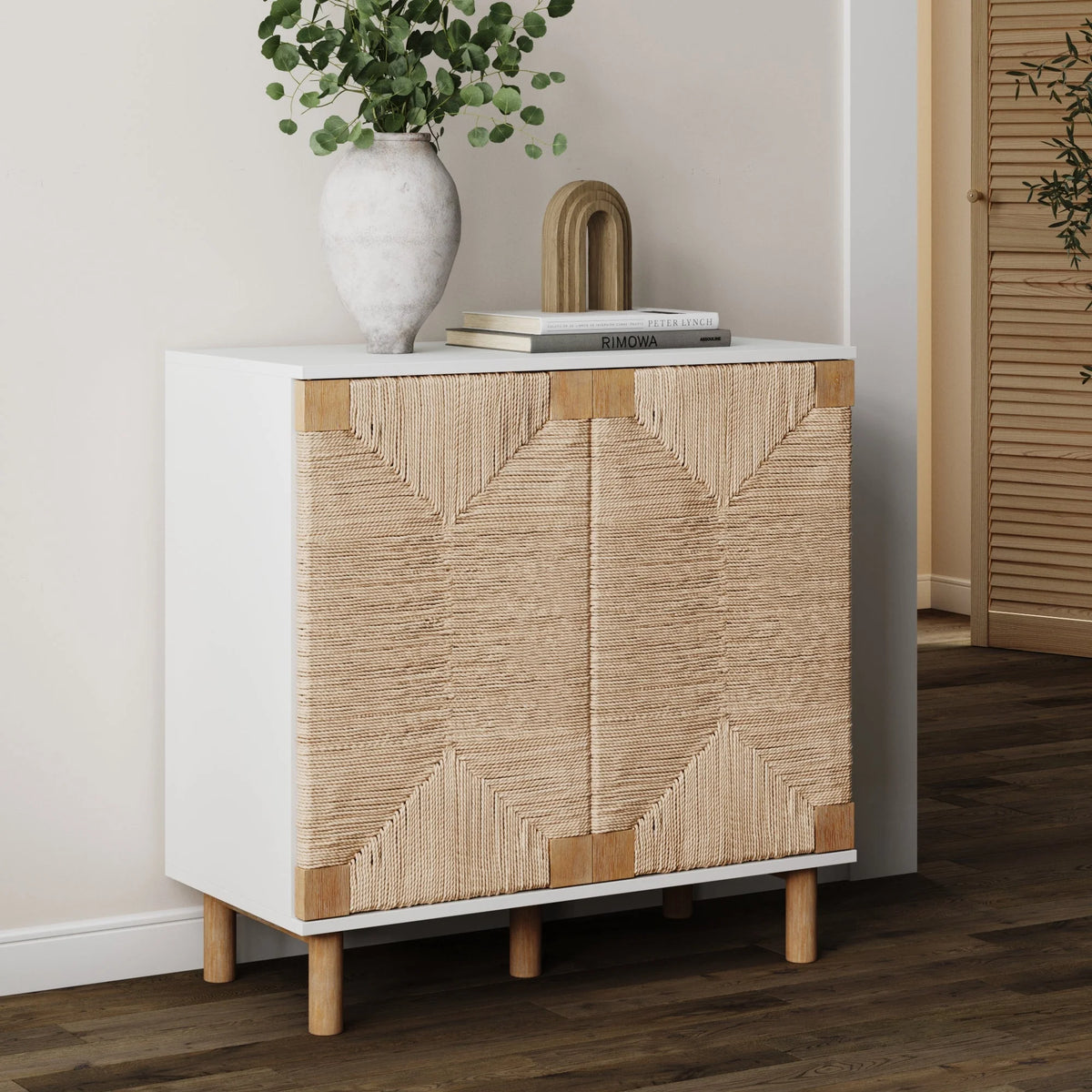 Natural Storage Cabinet with Adjustable Shelf and Seagrass Doors I3163