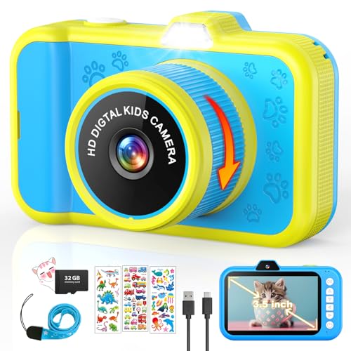 Kids Digital Camera with Rotating Zoom Lens, 3.5” Screen, 1080P, 32GB Card P820