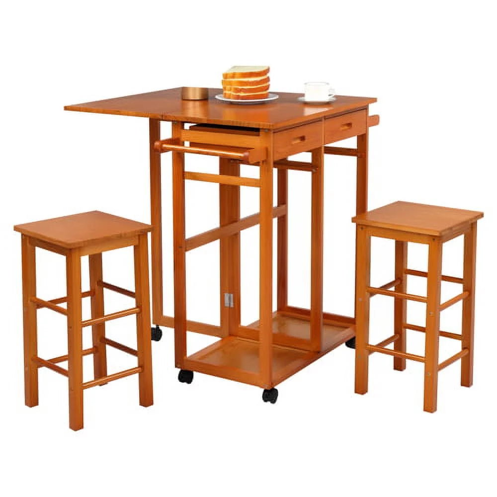 Solid Wood Foldable Kitchen Island with Stools Q848113