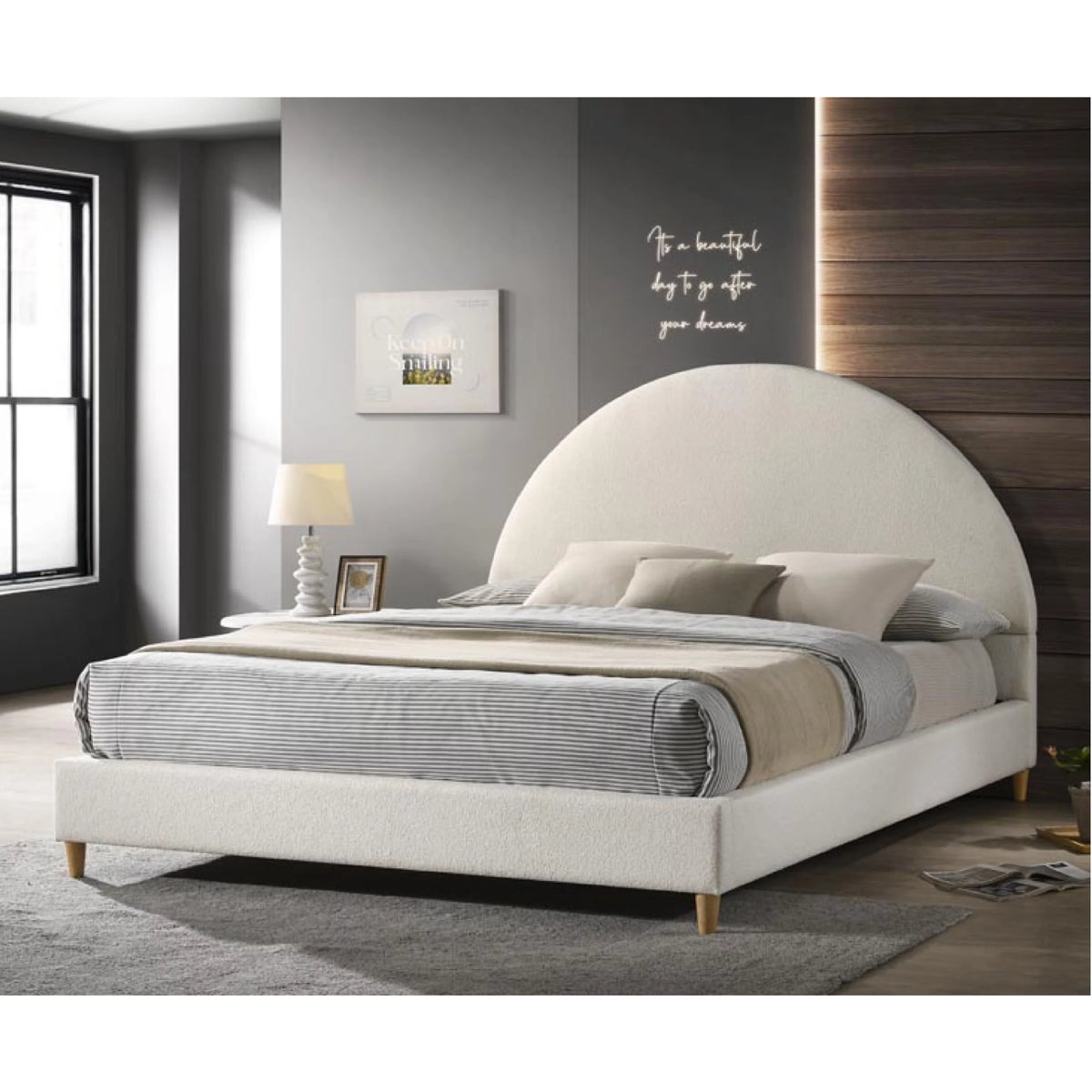 Queen Boucle Arched Headboard Platform Bed Q273