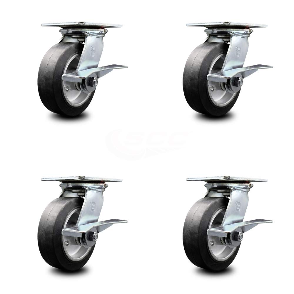 Heavy Duty Rubber on Aluminum Swivel Caster Set of 4 with 5 x 2 Black Wheels B575600