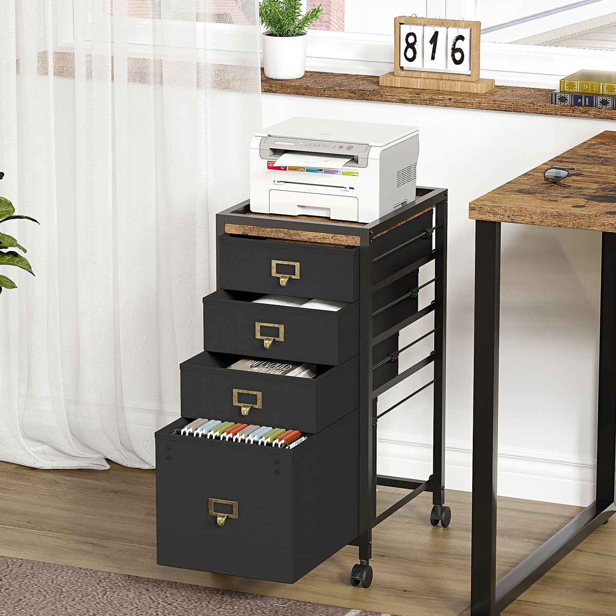 Black 4 Drawer Mobile File Cabinet P879