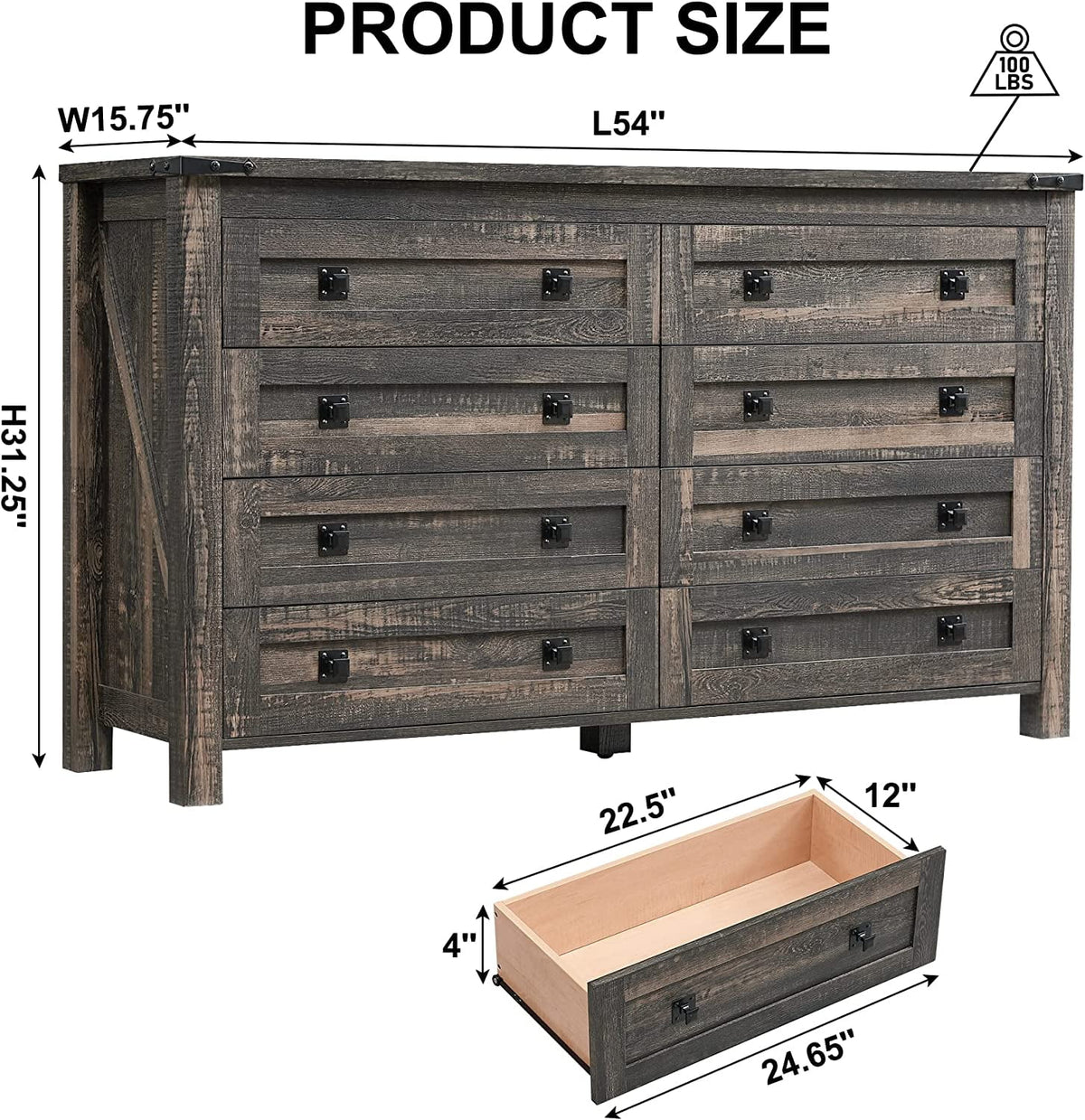 8 Drawer Wood Rustic Dresser B211
