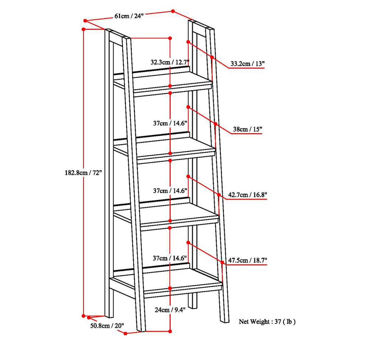 Solid Pine 4 Shelf Bookcase O44226