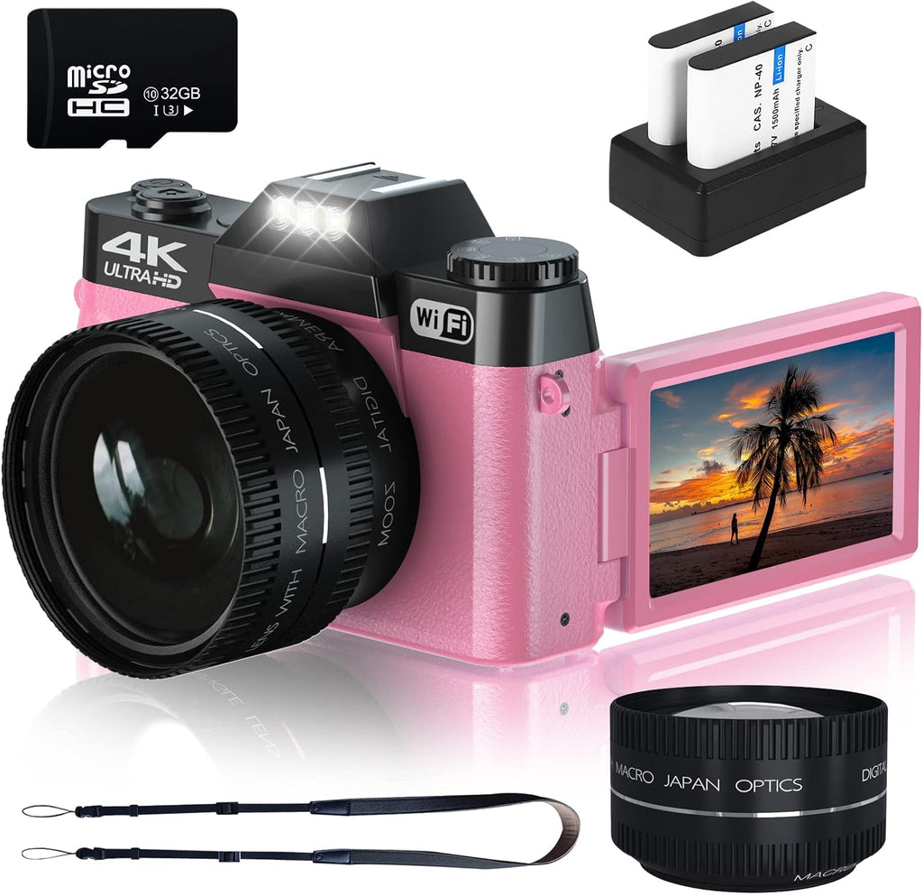 4K Digital Camera with WiFi, Flip Screen, Wide Angle Lens, 16X Zoom, 32GB SD Card, Blue V583713