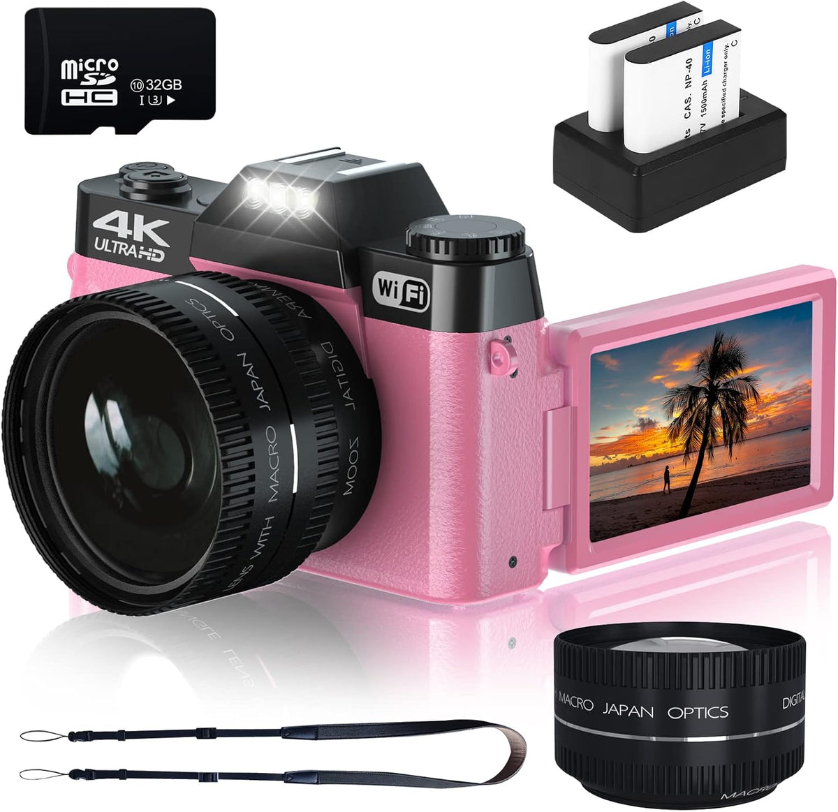 4K Digital Camera with WiFi, Flip Screen, Wide Angle Lens, 16X Zoom, 32GB SD Card, Blue V583713
