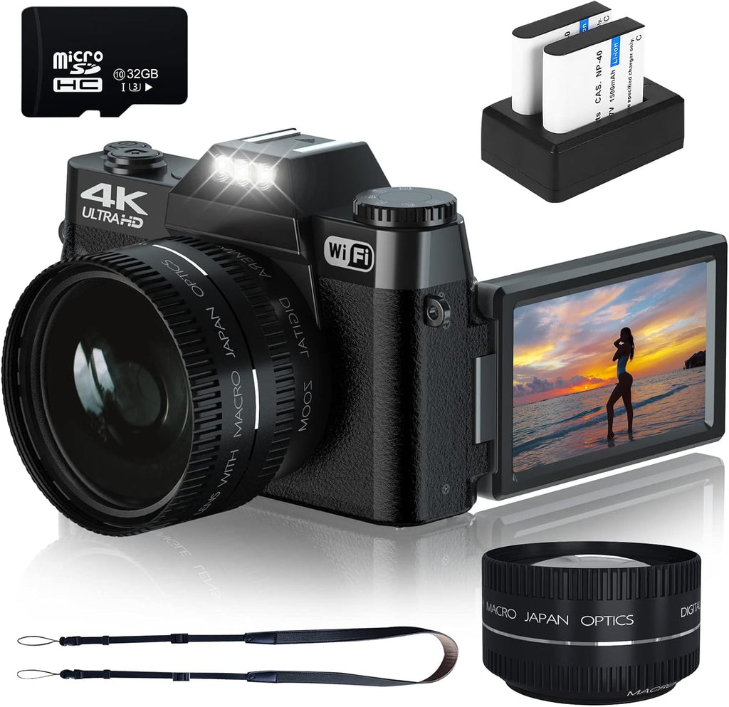 4K Digital Camera with WiFi, Flip Screen, Wide Angle Lens, 16X Zoom, 32GB SD Card, Blue V583713