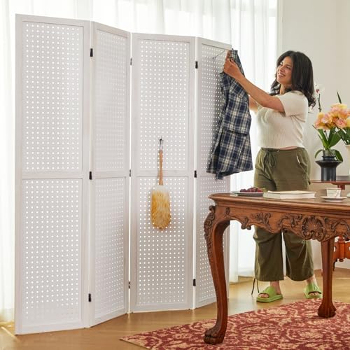 Freestanding Folding 4-Panel Pegboard Privacy Screen Q7732