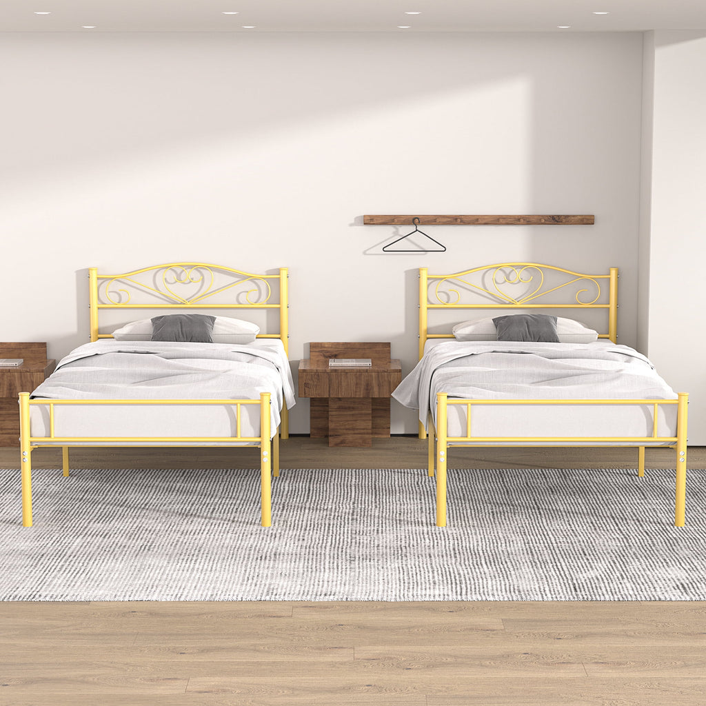 Set of 2 Twin Size White Metal Platform Bed Frame with Headboard W40442