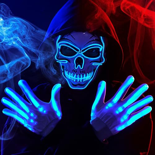 Halloween LED Skull Mask with Light Up Gloves I222