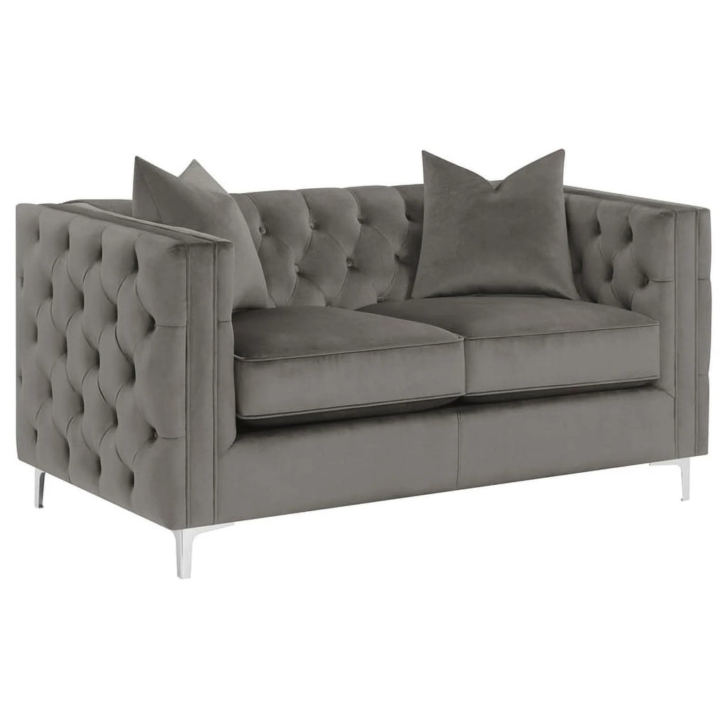 3-piece Velvet Tufted Tuxedo Arms Living Room Set P9635