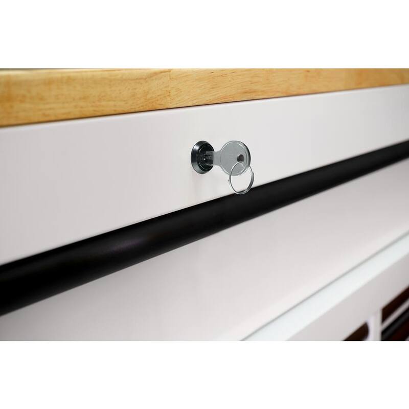 72 in. Heavy Duty Matte White Mobile Workbench Cabinet with Wood Top E5438