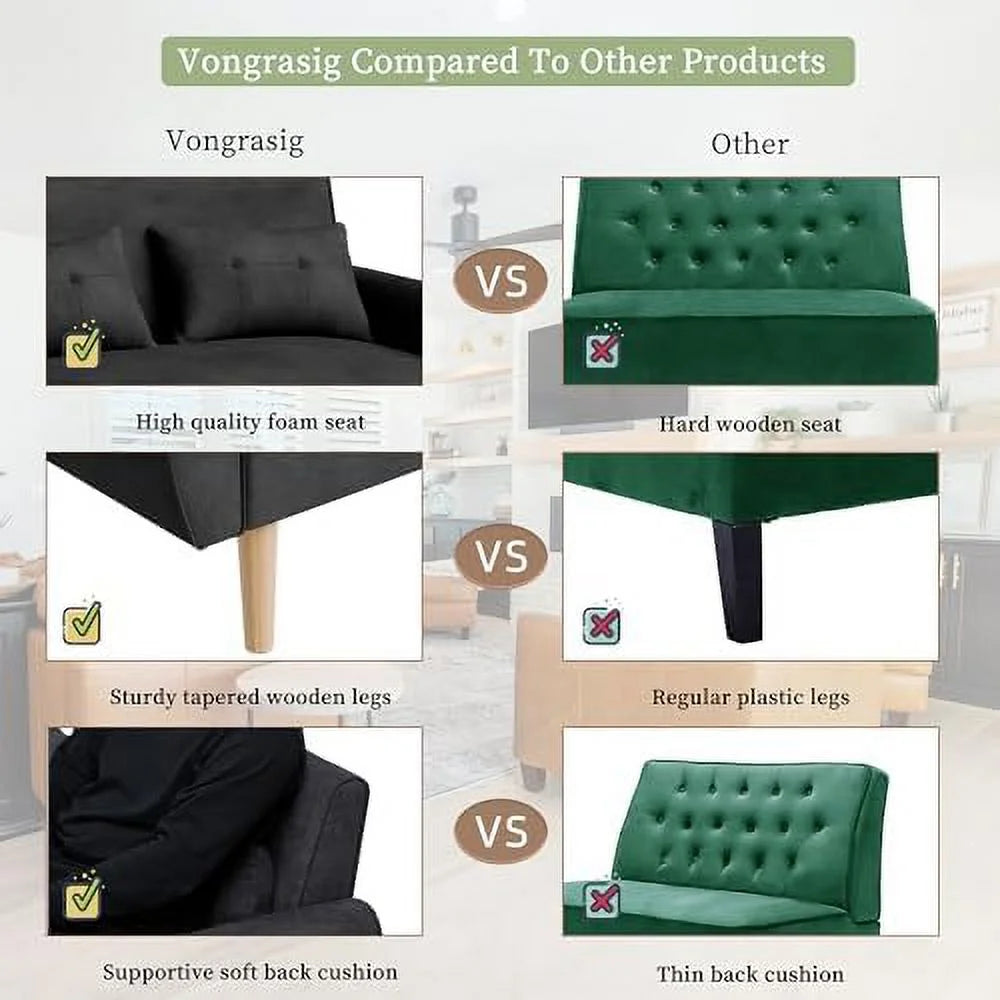 47" Linen Fabric Tufted Loveseat Sofa with Wood Legs S858