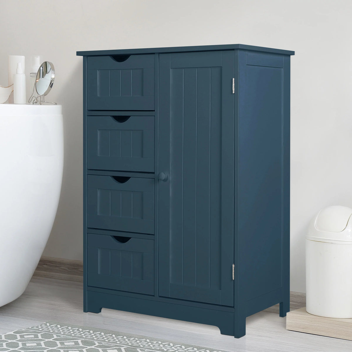 Blue Wooden Bathroom Floor Storage Cabinet with 4 Drawers and 1 Cupboard S919155