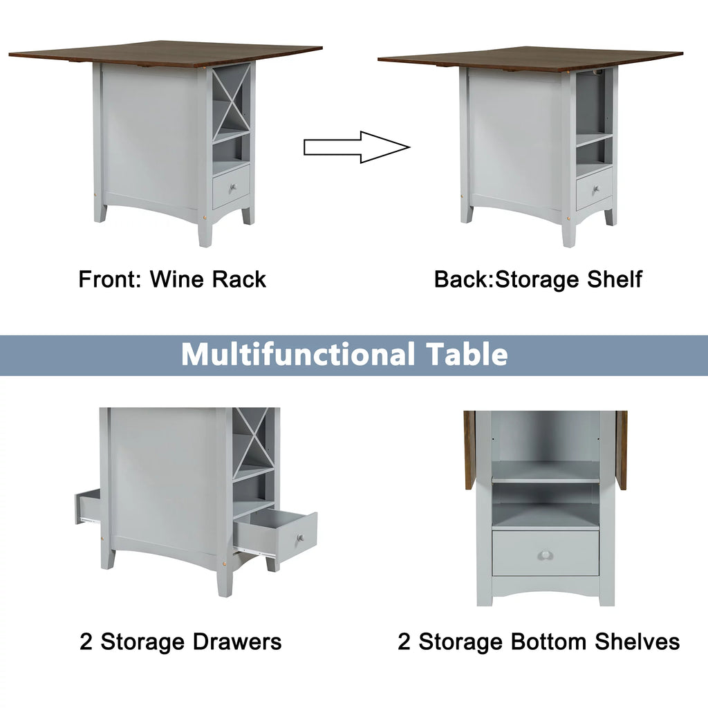 Farmhouse Wood 5-Piece Counter Height Dining Table Set with Drop Leaf F88777