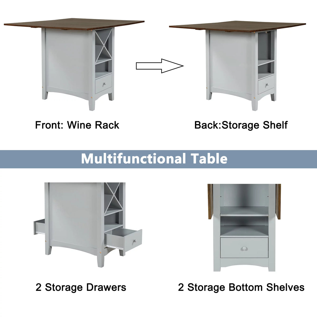 Farmhouse Wood 5-Piece Counter Height Dining Table Set with Drop Leaf F88777