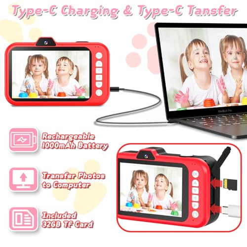 Kids Digital Camera with Rotating Zoom Lens, 3.5” Screen, 1080P, 32GB Card P820