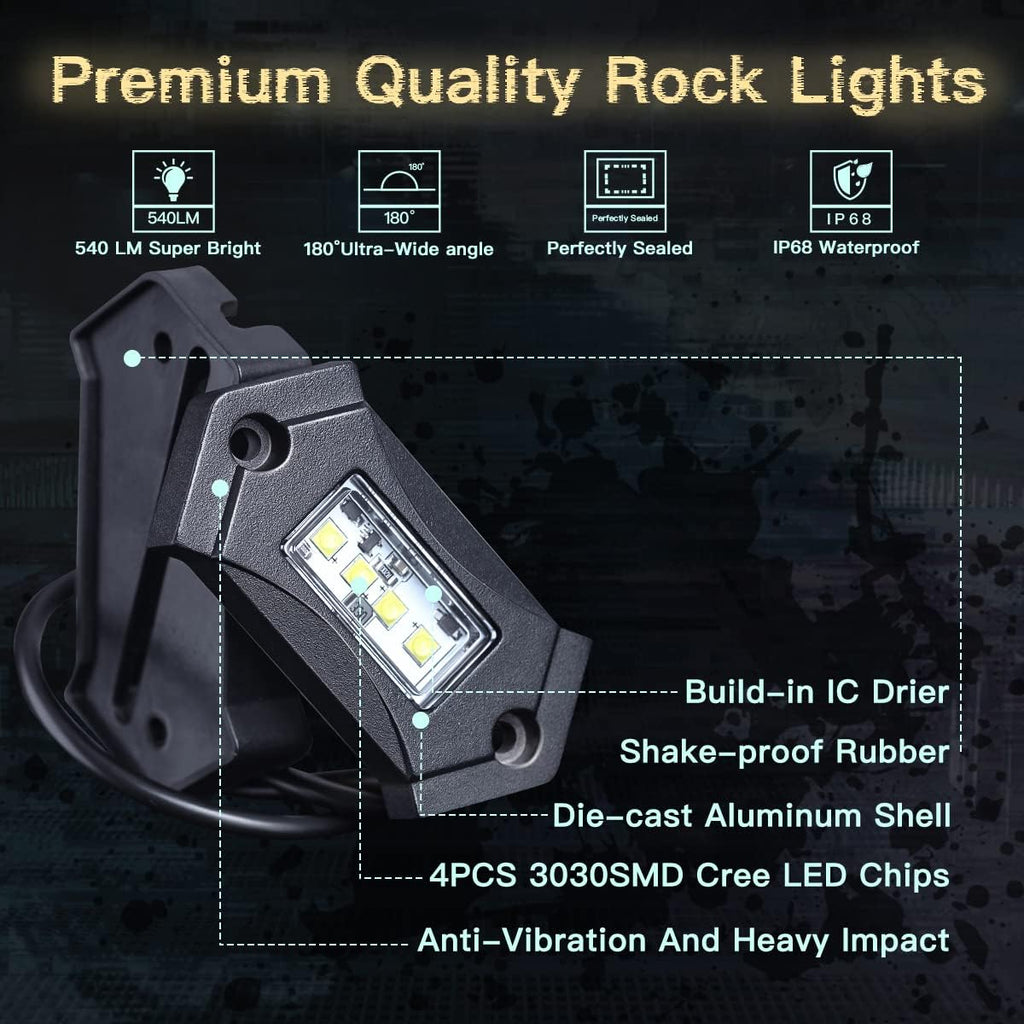 White LED Rock Lights IP68 Waterproof 12Pods F274093