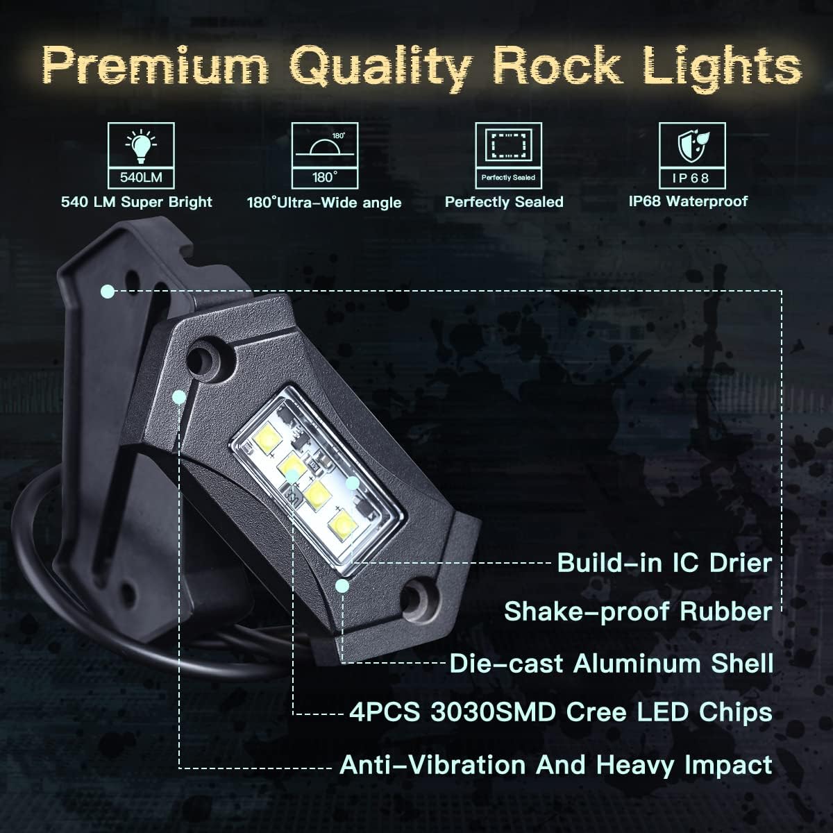 White LED Rock Lights IP68 Waterproof 12Pods F274093