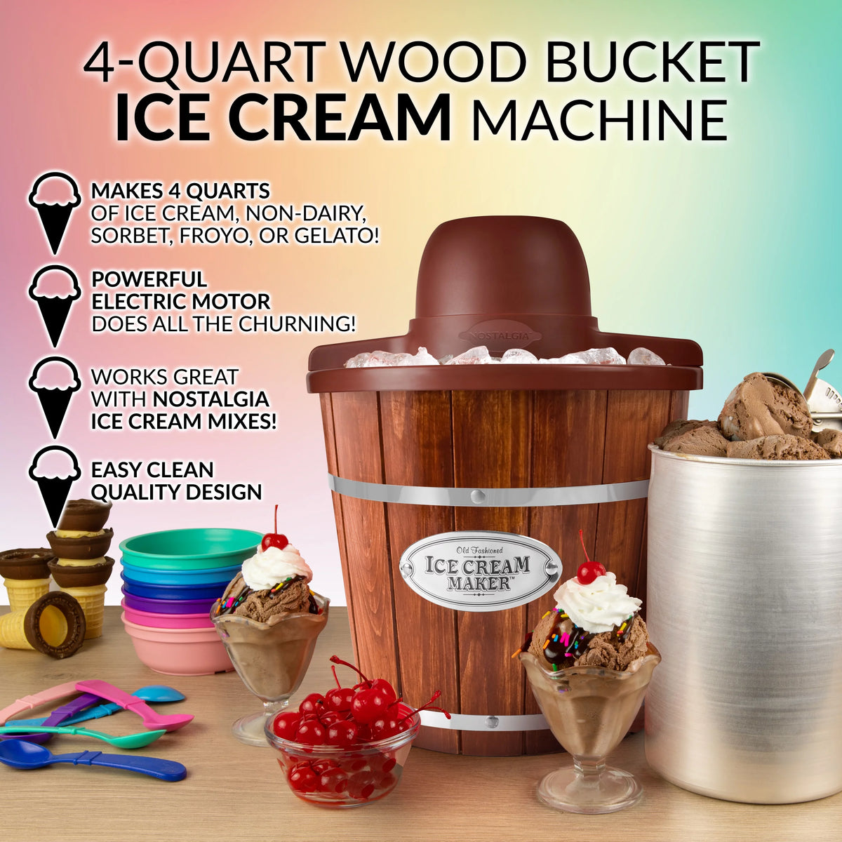 4 Quart Wooden Ice Cream Bucket S7334