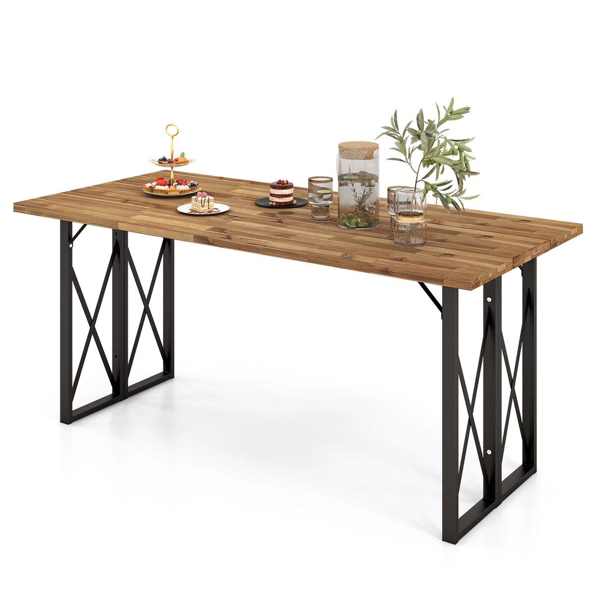 67'' Acacia Wood Patio Dining Table with Umbrella Hole X267955