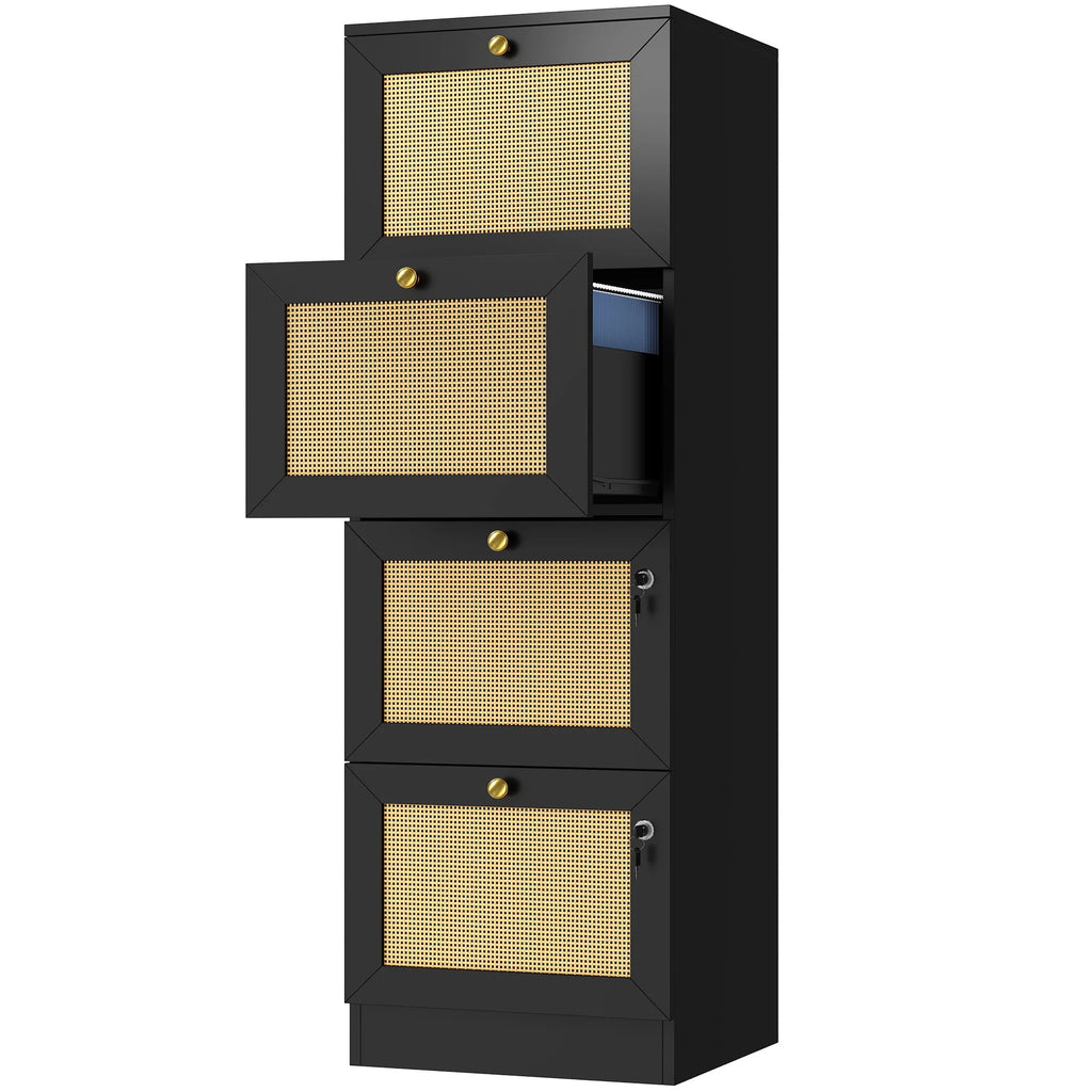 4 Drawer White Wood File Cabinet with Lock J9499