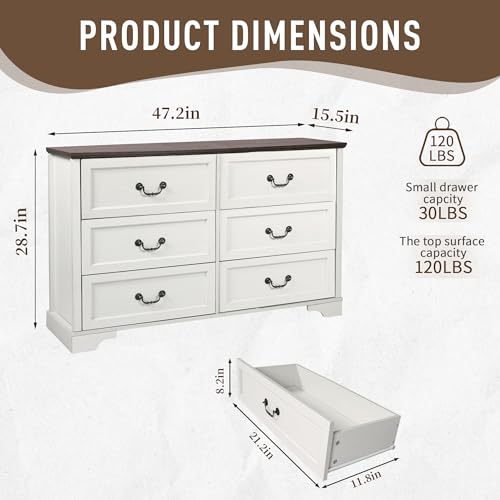 Farmhouse 6 Drawer Wood Dresser D83805