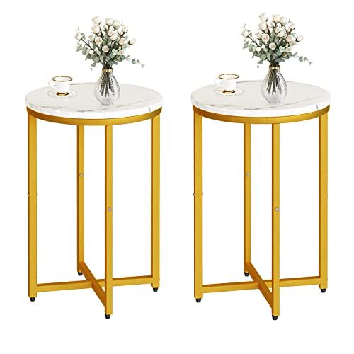 Black Side Table Set of 2, Round Faux Marble End Table C511370
