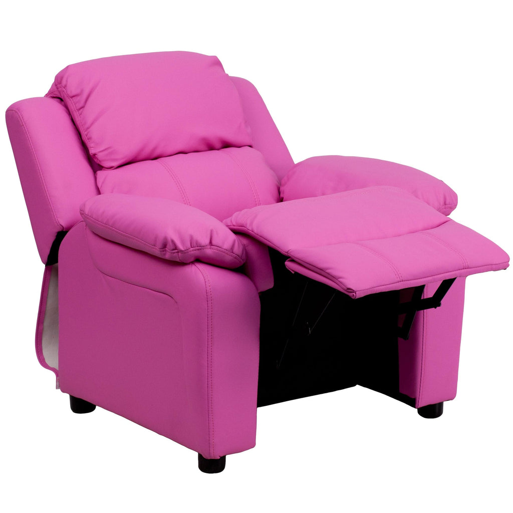 Green Vinyl Kids Recliner with Storage Arms K4254