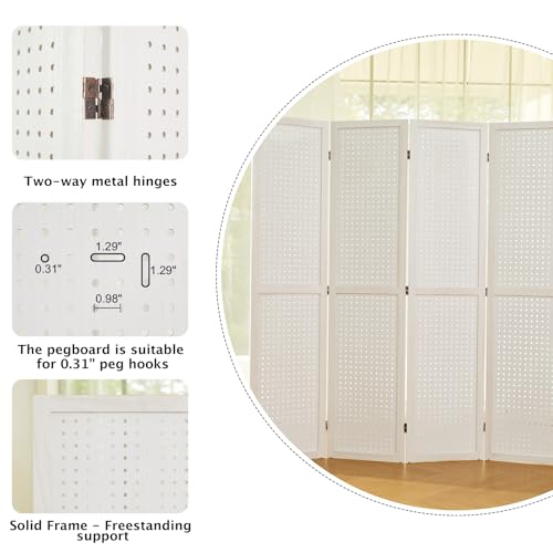 Freestanding Folding 4-Panel Pegboard Privacy Screen Q7732