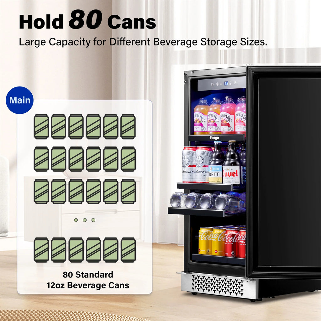 15 Beverage Cooler 80 Cans Glass Door Lock K218367