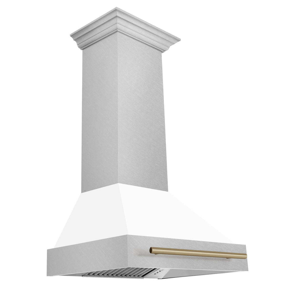 30 Inch Range Hood with White Matte Shell and Champagne Bronze Handle D524