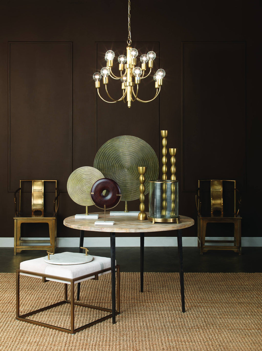 Round White Marble Brass Tray D290