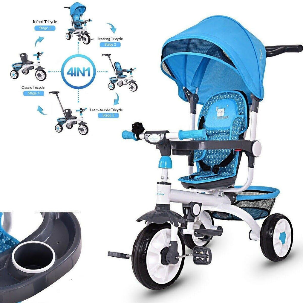 4-in-1 Detachable Baby Stroller Tricycle with Canopy H348022