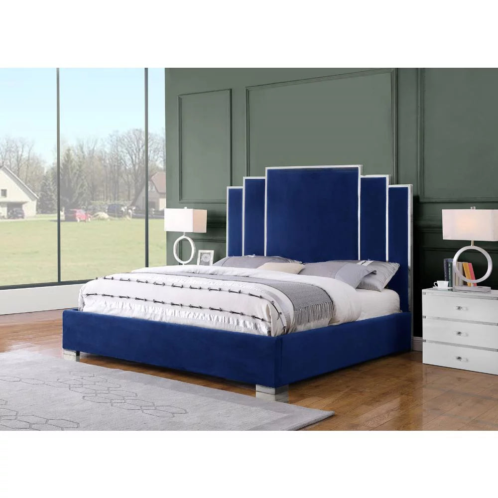 Velvet Headboard and Bedframe in Blue - Cal-King H8519