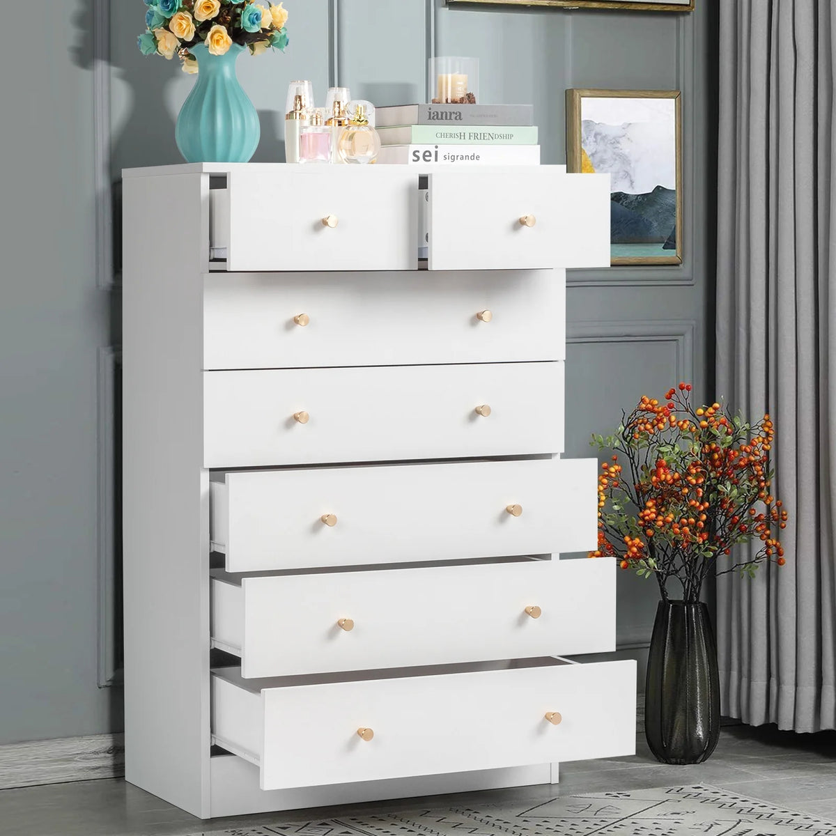 Black 6 Drawer Wood Dresser X3753