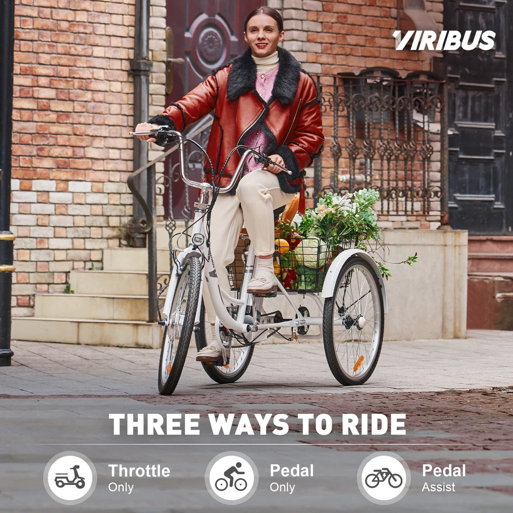 Electric Tricycle for Adults 3 Wheel Electric Bike 250W White X15343