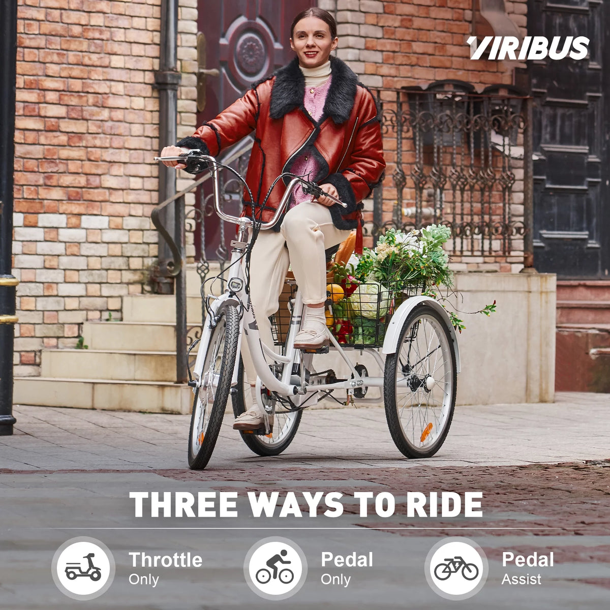 Electric Tricycle for Adults 3 Wheel Electric Bike 250W White X15343