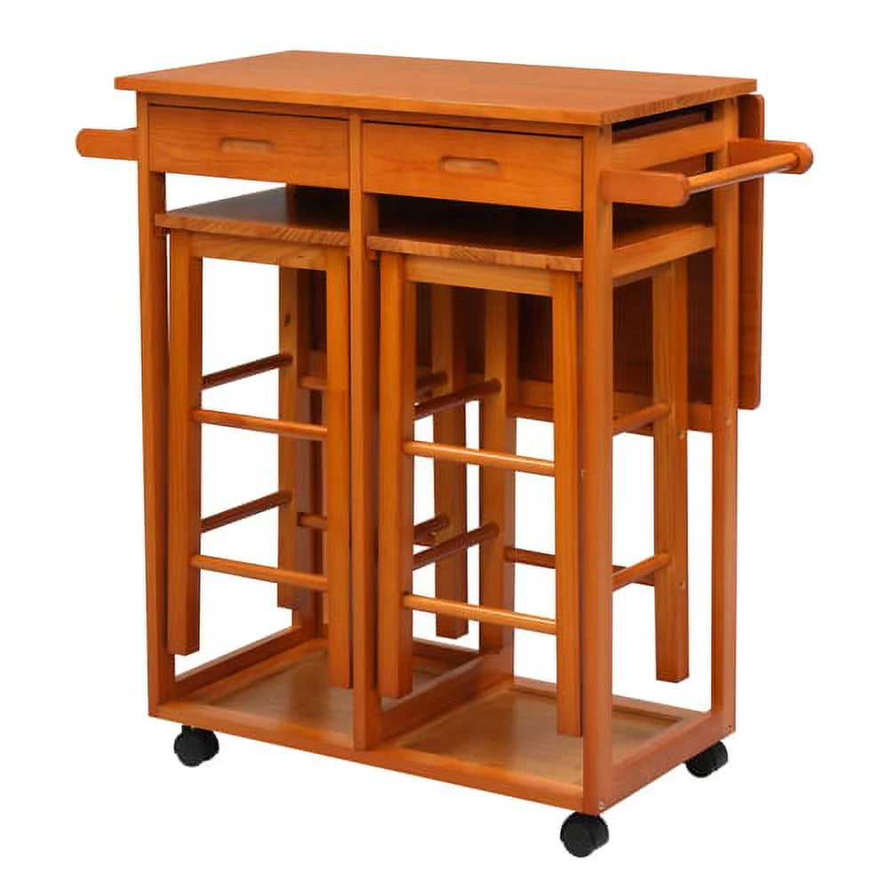 Solid Wood Foldable Kitchen Island with Stools Q848113