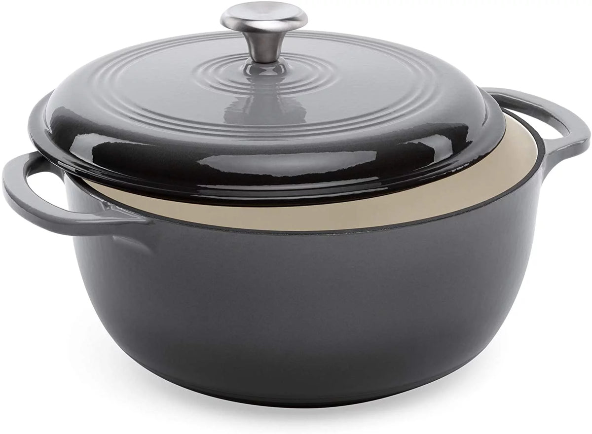 6qt Ceramic Non-Stick Enameled Cast Iron Dutch Oven with Side Handles, Gray F42209